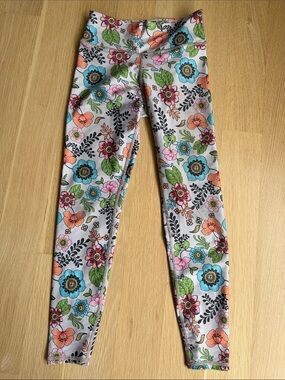 Becca Floral Yoga Leggings Pink Orange Gray Pants Womens M